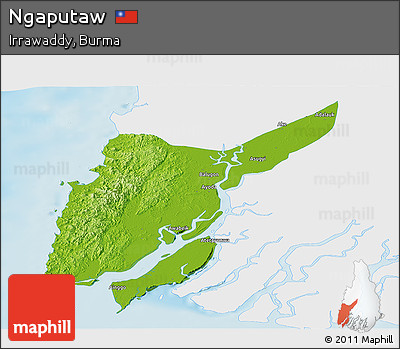 Physical Panoramic Map of Ngaputaw, single color outside