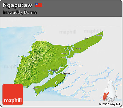 Physical Panoramic Map of Ngaputaw, single color outside