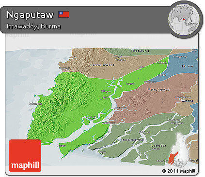 Political Panoramic Map of Ngaputaw, semi-desaturated