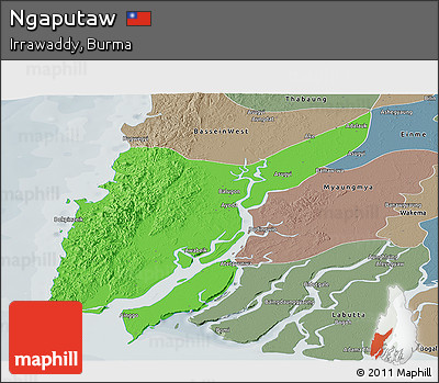 Political Panoramic Map of Ngaputaw, semi-desaturated