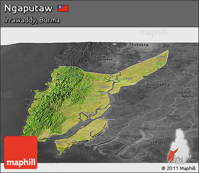 Satellite Panoramic Map of Ngaputaw, darken, desaturated