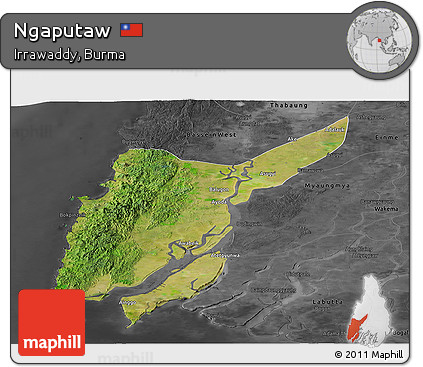 Satellite Panoramic Map of Ngaputaw, darken, desaturated