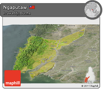 Satellite Panoramic Map of Ngaputaw, semi-desaturated