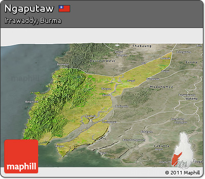 Satellite Panoramic Map of Ngaputaw, semi-desaturated