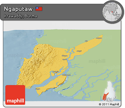 Savanna Style Panoramic Map of Ngaputaw, single color outside