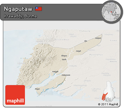 Shaded Relief Panoramic Map of Ngaputaw, lighten