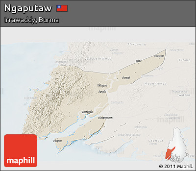 Shaded Relief Panoramic Map of Ngaputaw, lighten