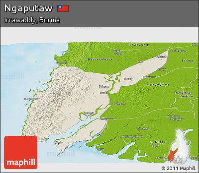 Shaded Relief Panoramic Map of Ngaputaw, physical outside
