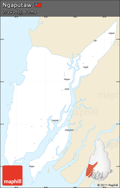 Classic Style Simple Map of Ngaputaw, single color outside
