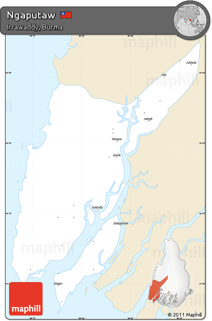 Classic Style Simple Map of Ngaputaw, single color outside