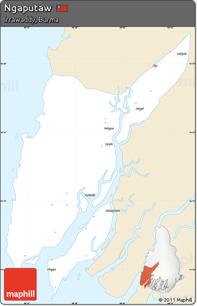 Classic Style Simple Map of Ngaputaw, single color outside