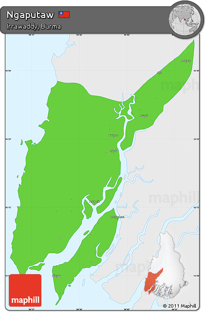 Political Simple Map of Ngaputaw, single color outside
