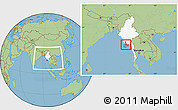 Savanna Style Location Map of Pantanaw, highlighted country, highlighted parent region, within the entire country