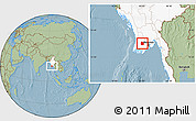 Savanna Style Location Map of Pantanaw, highlighted country, hill shading