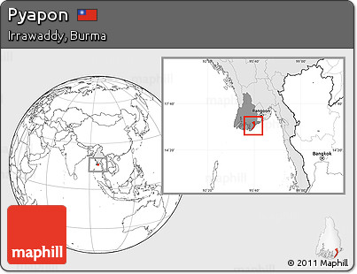 Blank Location Map of Pyapon, highlighted country, highlighted parent region