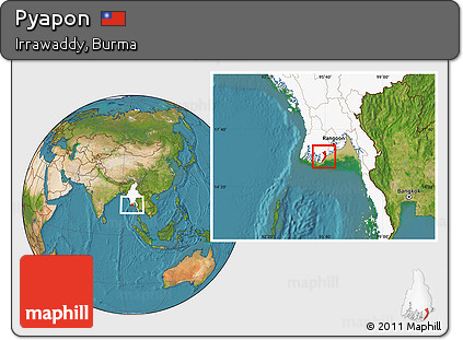 Satellite Location Map of Pyapon, highlighted country