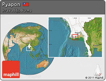 Satellite Location Map of Pyapon, highlighted country