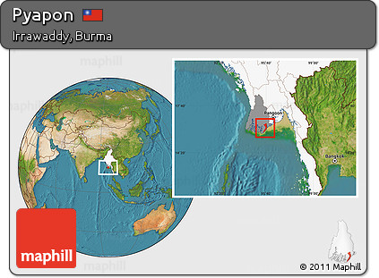 Satellite Location Map of Pyapon, highlighted country, highlighted parent region