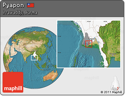 Satellite Location Map of Pyapon, highlighted country, highlighted parent region