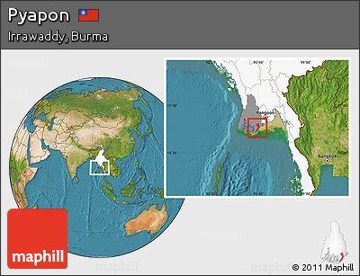 Satellite Location Map of Pyapon, highlighted country, highlighted parent region