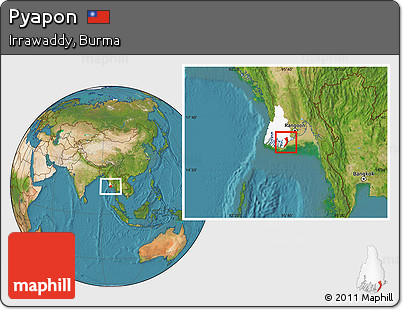 Satellite Location Map of Pyapon, highlighted parent region