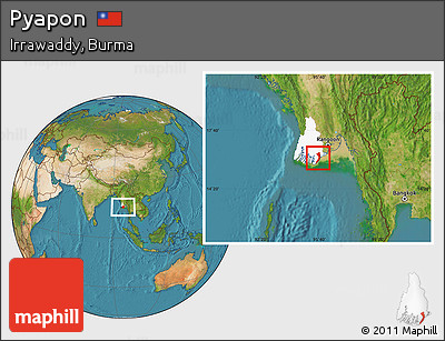 Satellite Location Map of Pyapon, highlighted parent region