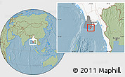 Savanna Style Location Map of Pyapon, highlighted country, highlighted parent region, hill shading