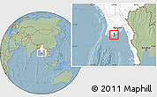 Savanna Style Location Map of Pyapon, highlighted country, hill shading