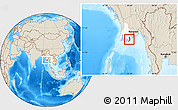 Shaded Relief Location Map of Pyapon, highlighted parent region