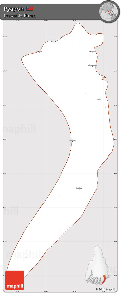 Classic Style Simple Map of Pyapon, cropped outside