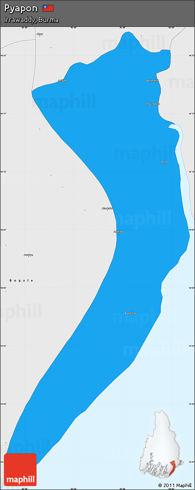 Political Simple Map of Pyapon, single color outside, borders and labels