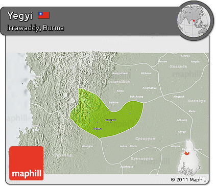 Physical 3D Map of Yegyi, lighten, semi-desaturated