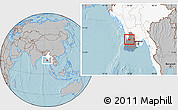 Gray Location Map of Yegyi, highlighted country, highlighted parent region, hill shading