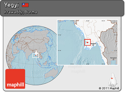Gray Location Map of Yegyi, highlighted country, hill shading