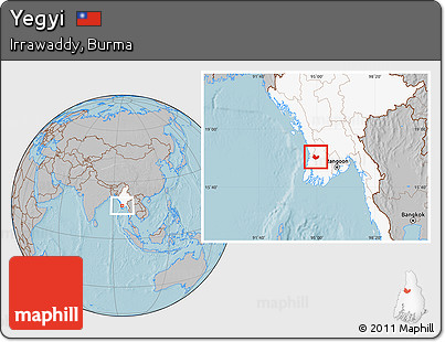 Gray Location Map of Yegyi, highlighted country, hill shading