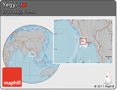 Gray Location Map of Yegyi, highlighted parent region, hill shading