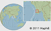 Savanna Style Location Map of Yegyi, hill shading