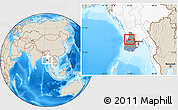 Shaded Relief Location Map of Yegyi, highlighted country, highlighted parent region