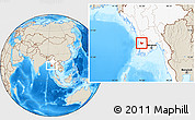 Shaded Relief Location Map of Yegyi, highlighted country