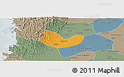 Political Panoramic Map of Yegyi, semi-desaturated