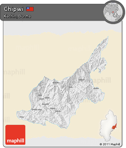 Classic Style 3D Map of Chipwi, single color outside