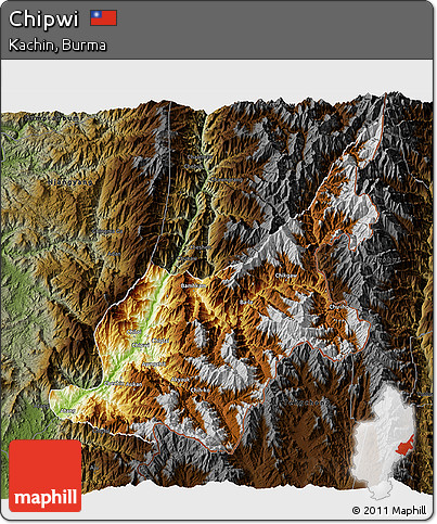 Physical 3D Map of Chipwi, darken