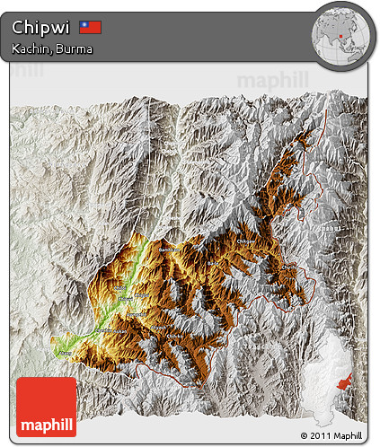 Physical 3D Map of Chipwi, lighten, semi-desaturated