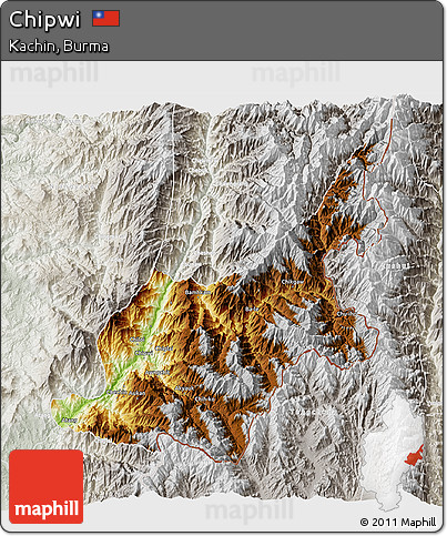 Physical 3D Map of Chipwi, lighten, semi-desaturated