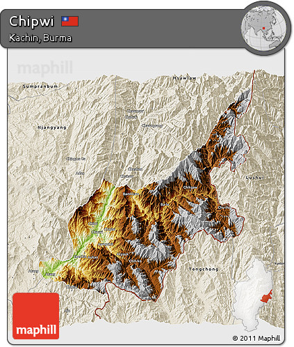 Physical 3D Map of Chipwi, shaded relief outside
