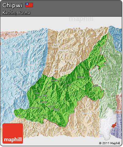 Political 3D Map of Chipwi, lighten