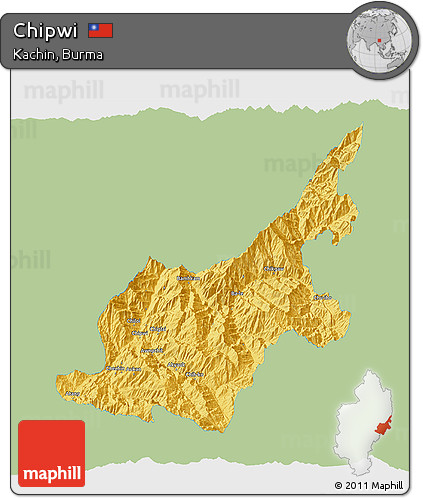 Savanna Style 3D Map of Chipwi, single color outside
