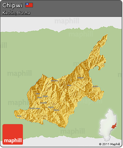 Savanna Style 3D Map of Chipwi, single color outside