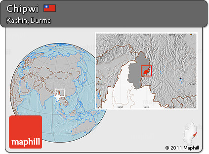Gray Location Map of Chipwi, highlighted country, highlighted parent region, hill shading