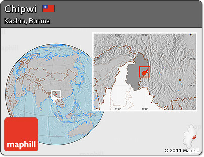 Gray Location Map of Chipwi, highlighted country, highlighted parent region, hill shading